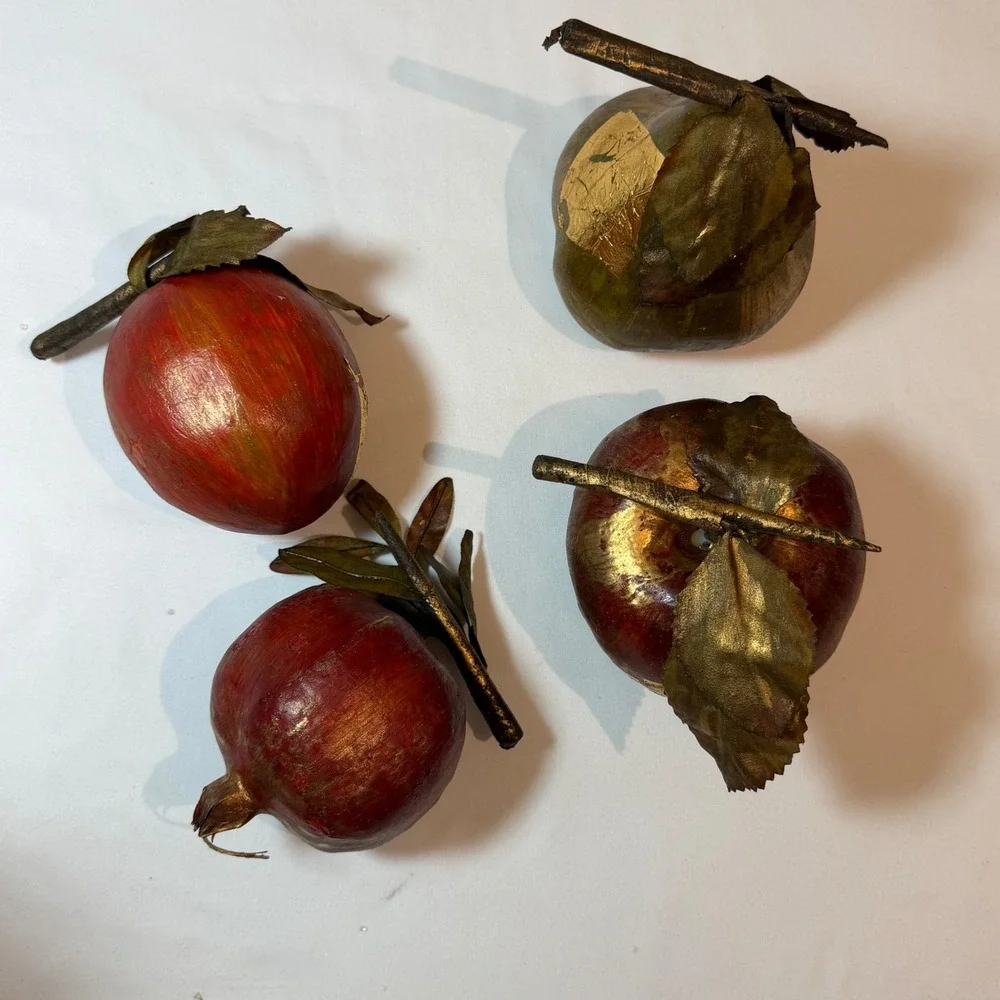 Set of 4 Gold Leaf Decorative Faux Fruit‎ Centerpiece Decor